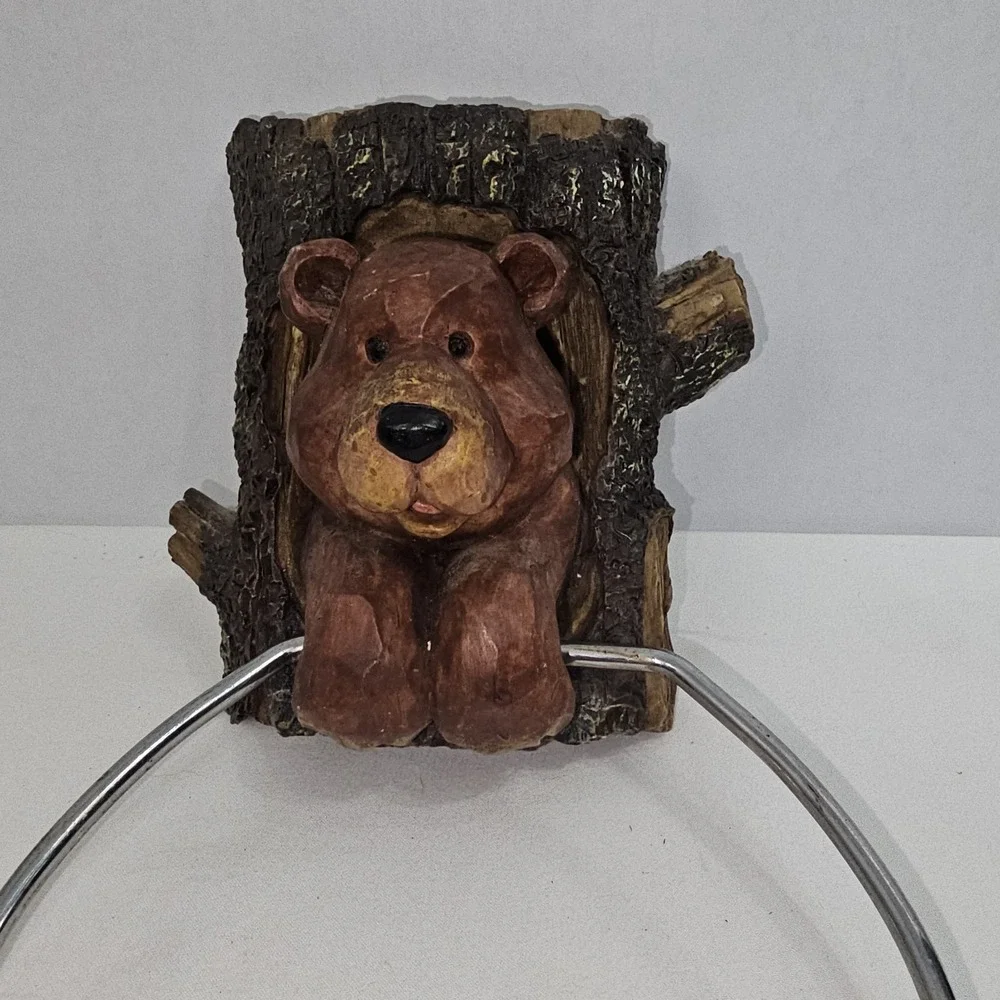 Bear Bathroom Towel Holder. Rustic Cabin Resin/Metal. Brown Bear Cub 5.5in Tall